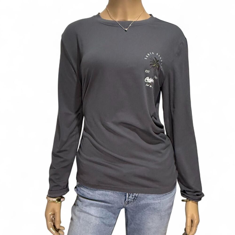 Santa Barbara California Surf Graphic Long Sleeve Shirt Adult Charcoal Y2K